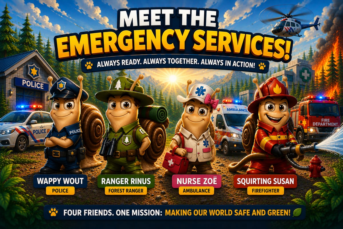 Snail Racer's service team: forest ranger, police, ambulance and fire brigade.